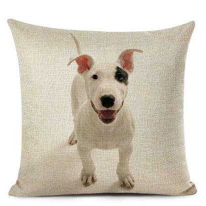 Decorative Bull Terrier Cushion Cover Cute Dog Printed Linen Pillows 45x45cm (Home Decor)