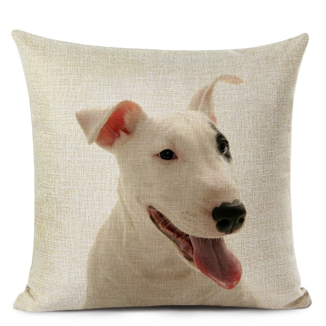 Decorative Bull Terrier Cushion Cover Cute Dog Printed Linen Pillows 45x45cm (Home Decor)