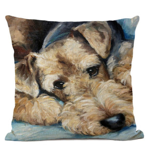 Hand-Painted Dog Decorative Pillow Cover Cute Bulldog Linen Pillowcase
