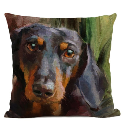 Hand-Painted Dog Decorative Pillow Cover Cute Bulldog Linen Pillowcase