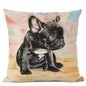 Hand-Painted Dog Decorative Pillow Cover Cute Bulldog Linen Pillowcase