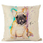 Hand-Painted Dog Decorative Pillow Cover Cute Bulldog Linen Pillowcase