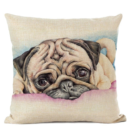 Hand-Painted Dog Decorative Pillow Cover Cute Bulldog Linen Pillowcase