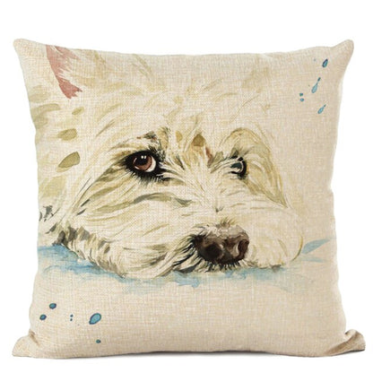 Hand-Painted Dog Decorative Pillow Cover Cute Bulldog Linen Pillowcase