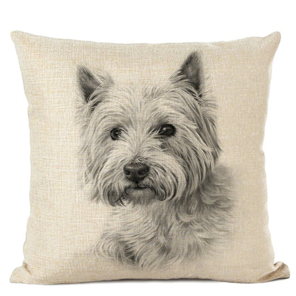 Hand-Painted Dog Decorative Pillow Cover Cute Bulldog Linen Pillowcase