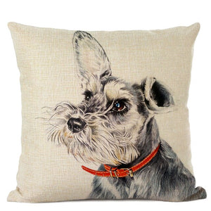 Hand-Painted Dog Decorative Pillow Cover Cute Bulldog Linen Pillowcase