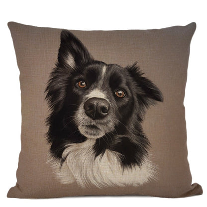 Hand-Painted Dog Decorative Pillow Cover Cute Bulldog Linen Pillowcase