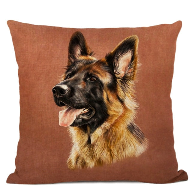 Hand-Painted Dog Decorative Pillow Cover Cute Bulldog Linen Pillowcase