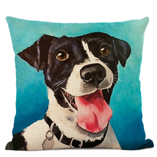 Hand-Painted Dog Decorative Pillow Cover Cute Bulldog Linen Pillowcase
