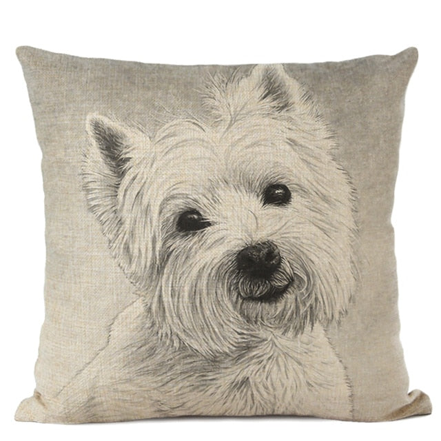 Hand-Painted Dog Decorative Pillow Cover Cute Bulldog Linen Pillowcase