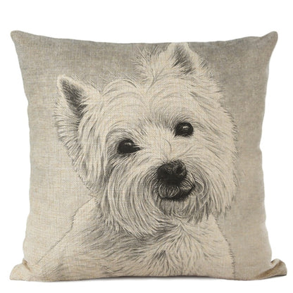 Hand-Painted Dog Decorative Pillow Cover Cute Bulldog Linen Pillowcase