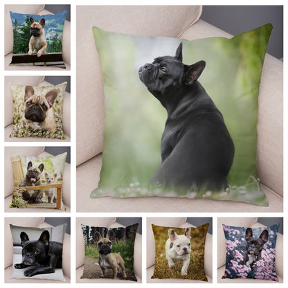 MINI French Bulldog Pillow Case for Home Sofa Car Soft Plush Decor Cute Pet Animal Dog Cushion Cover Printed Pillowcase 45x45cm