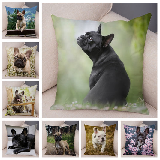 MINI French Bulldog Pillow Case for Home Sofa Car Soft Plush Decor Cute Pet Animal Dog Cushion Cover Printed Pillowcase 45x45cm