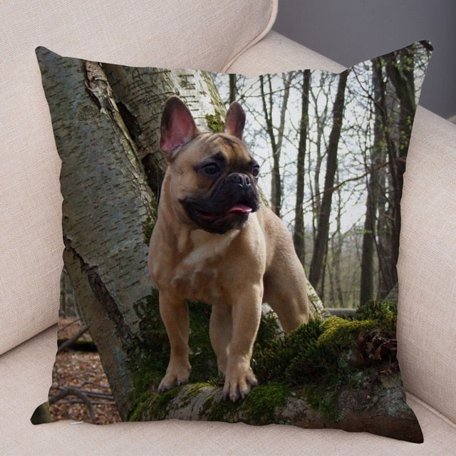 MINI French Bulldog Pillow Case for Home Sofa Car Soft Plush Decor Cute Pet Animal Dog Cushion Cover Printed Pillowcase 45x45cm