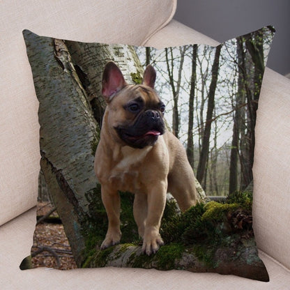 MINI French Bulldog Pillow Case for Home Sofa Car Soft Plush Decor Cute Pet Animal Dog Cushion Cover Printed Pillowcase 45x45cm