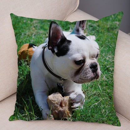 MINI French Bulldog Pillow Case for Home Sofa Car Soft Plush Decor Cute Pet Animal Dog Cushion Cover Printed Pillowcase 45x45cm