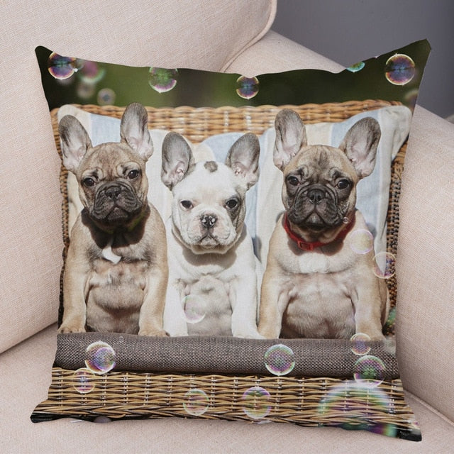 MINI French Bulldog Pillow Case for Home Sofa Car Soft Plush Decor Cute Pet Animal Dog Cushion Cover Printed Pillowcase 45x45cm