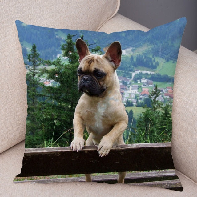 MINI French Bulldog Pillow Case for Home Sofa Car Soft Plush Decor Cute Pet Animal Dog Cushion Cover Printed Pillowcase 45x45cm