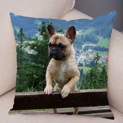 MINI French Bulldog Pillow Case for Home Sofa Car Soft Plush Decor Cute Pet Animal Dog Cushion Cover Printed Pillowcase 45x45cm