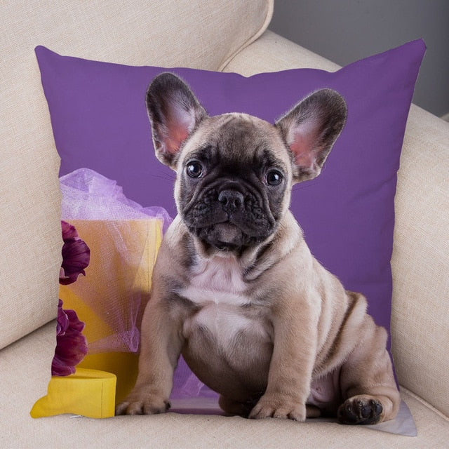 MINI French Bulldog Pillow Case for Home Sofa Car Soft Plush Decor Cute Pet Animal Dog Cushion Cover Printed Pillowcase 45x45cm