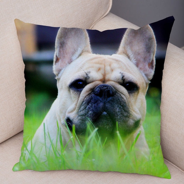 MINI French Bulldog Pillow Case for Home Sofa Car Soft Plush Decor Cute Pet Animal Dog Cushion Cover Printed Pillowcase 45x45cm