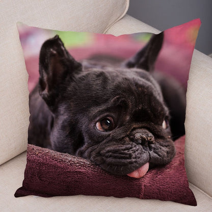 MINI French Bulldog Pillow Case for Home Sofa Car Soft Plush Decor Cute Pet Animal Dog Cushion Cover Printed Pillowcase 45x45cm