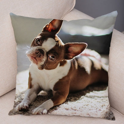 MINI French Bulldog Pillow Case for Home Sofa Car Soft Plush Decor Cute Pet Animal Dog Cushion Cover Printed Pillowcase 45x45cm
