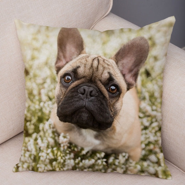 MINI French Bulldog Pillow Case for Home Sofa Car Soft Plush Decor Cute Pet Animal Dog Cushion Cover Printed Pillowcase 45x45cm
