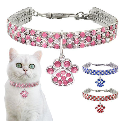 Cat Footprints Collar Man Made Diamond Inlay Mixed Color Elastic Necklace Collar
