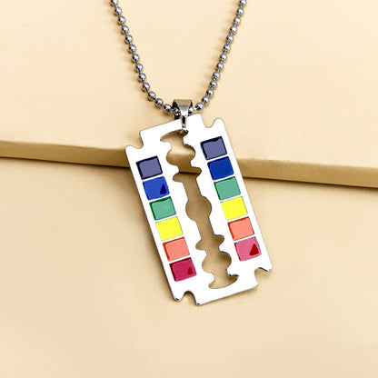 New Rainbow Flag Pride Rainbow Dog Tag Pendant Necklace Love Blade Beaded Chain Necklaces Unisex Jewelry