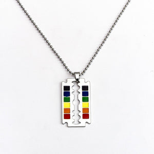 New Rainbow Flag Pride Rainbow Dog Tag Pendant Necklace Love Blade Beaded Chain Necklaces Unisex Jewelry