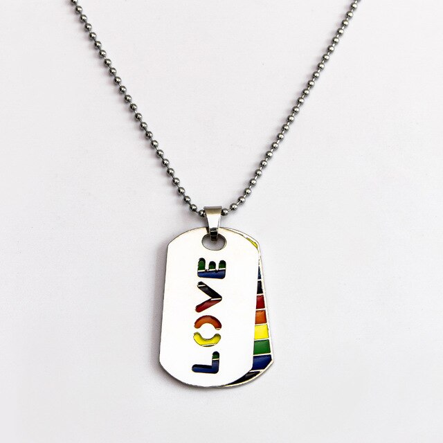 New Rainbow Flag Pride Rainbow Dog Tag Pendant Necklace Love Blade Beaded Chain Necklaces Unisex Jewelry