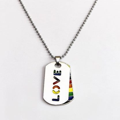 New Rainbow Flag Pride Rainbow Dog Tag Pendant Necklace Love Blade Beaded Chain Necklaces Unisex Jewelry