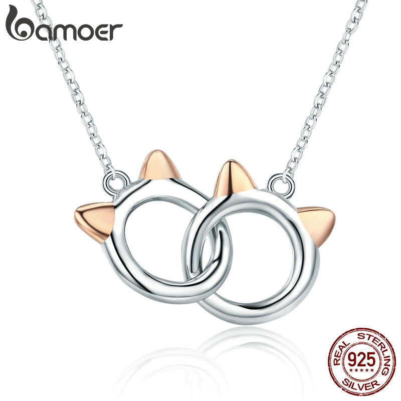 Bamoer New Arrival Genuine 925 Sterling Silver Handcuffs Cute Animal Pendant Necklaces