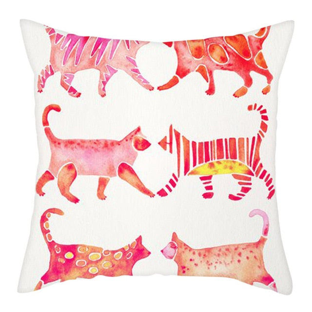 Fuwatacchi Cute Cats Pillowcases Anilmals Pattern Throw Pillow Covers for Home Sofa Polyester Decorative  Cushion Cover 45*45cm