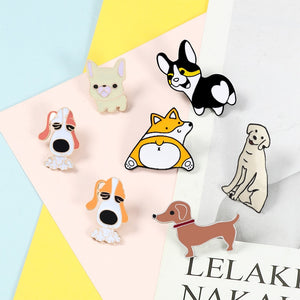 Cartoon Dog Collection Brooch Corgi Bulldog Lapel Pins