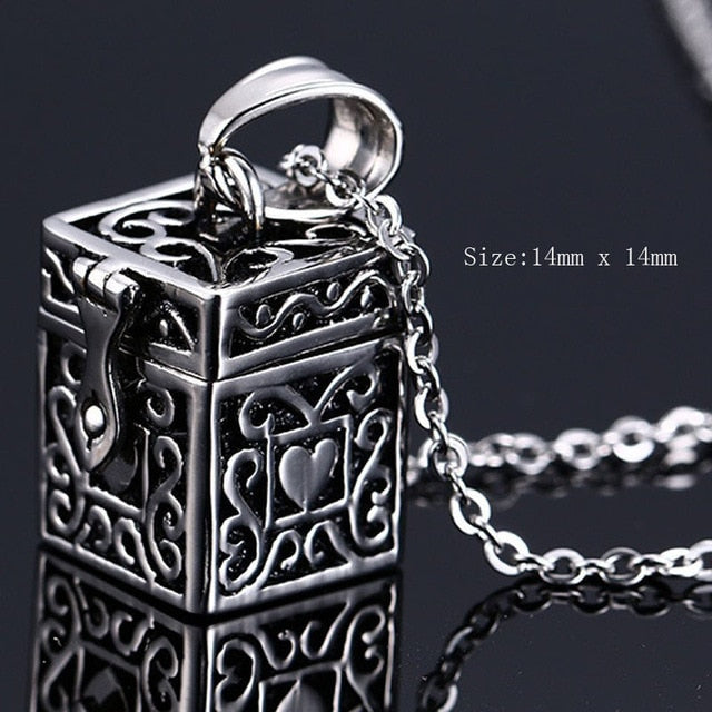 Titanium Vintage Ash Box Pendant Jewelry Pet Urn Cremation Memorial Keepsake Openable Put In Ashes Holder Capsule Chain Necklace