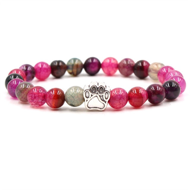 7 Colors 8mm Natural Stone Beads And Footprint Paw Charms Bracelet