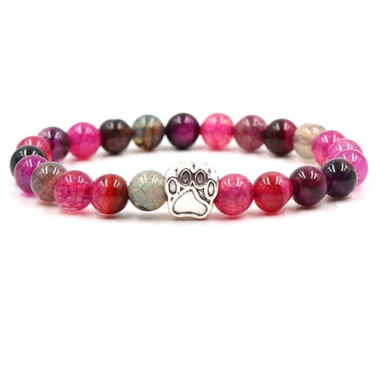 7 Colors 8mm Natural Stone Beads And Footprint Paw Charms Bracelet