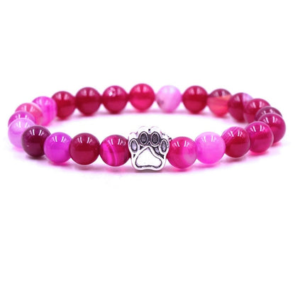 7 Colors 8mm Natural Stone Beads And Footprint Paw Charms Bracelet