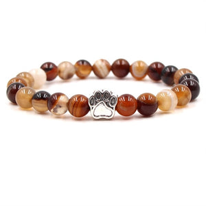 7 Colors 8mm Natural Stone Beads And Footprint Paw Charms Bracelet