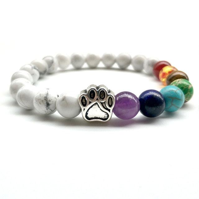 7 Colors 8mm Natural Stone Beads And Footprint Paw Charms Bracelet