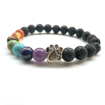 7 Colors 8mm Natural Stone Beads And Footprint Paw Charms Bracelet