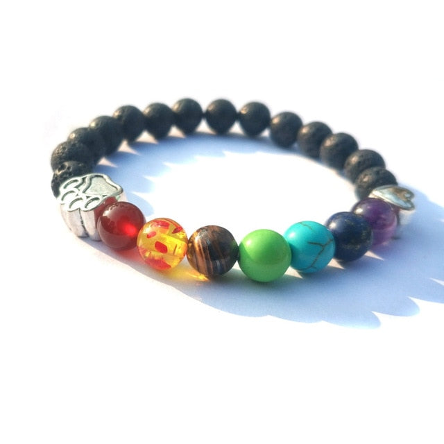 7 Colors 8mm Natural Stone Beads And Footprint Paw Charms Bracelet