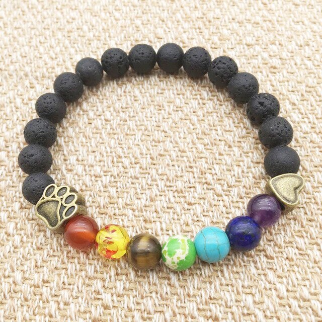 7 Colors 8mm Natural Stone Beads And Footprint Paw Charms Bracelet