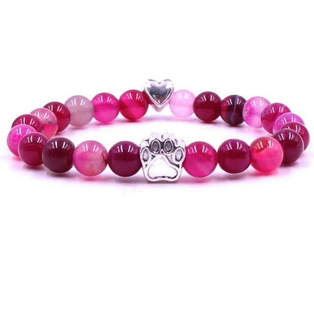 7 Colors 8mm Natural Stone Beads And Footprint Paw Charms Bracelet