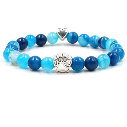 7 Colors 8mm Natural Stone Beads And Footprint Paw Charms Bracelet