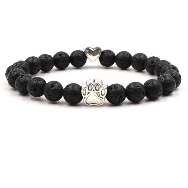 7 Colors 8mm Natural Stone Beads And Footprint Paw Charms Bracelet