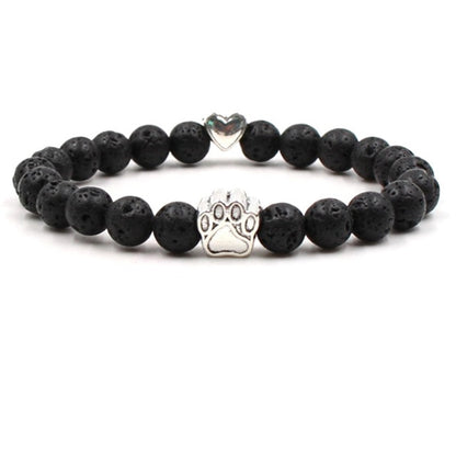 7 Colors 8mm Natural Stone Beads And Footprint Paw Charms Bracelet