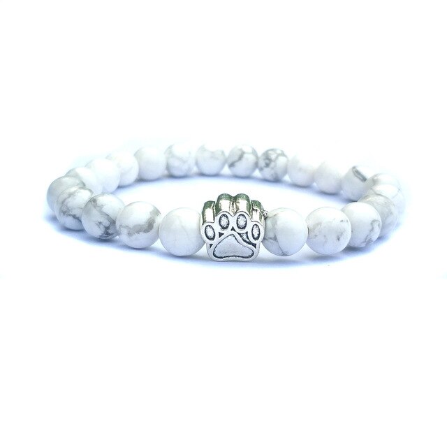 7 Colors 8mm Natural Stone Beads And Footprint Paw Charms Bracelet